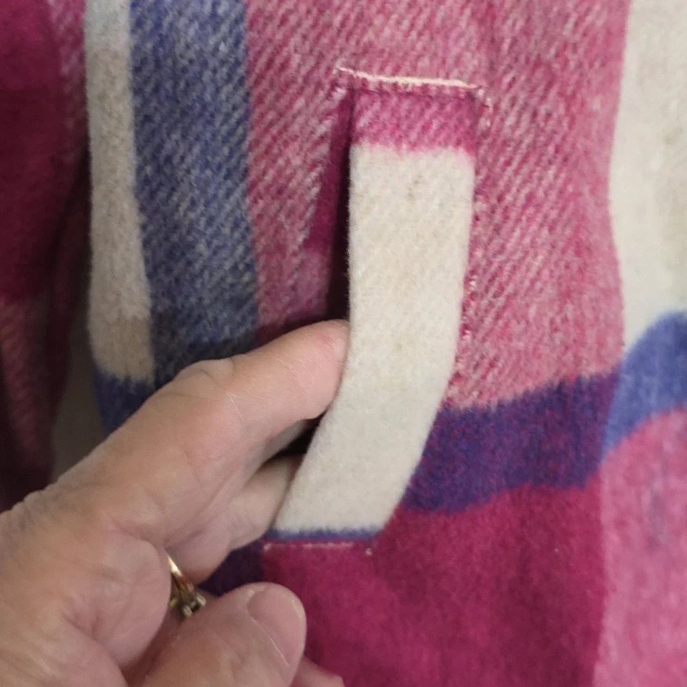 Members Mark Girls Plaid Shacket Jacket Fuschia Blue Fuzzy Pockets Sz XS(4-5)EUC